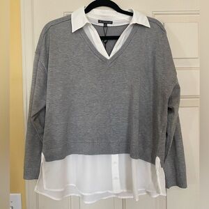 NWT Adrianna Papell Long Sleeve Sweater Collared Layered Tunic Career Preppy Med